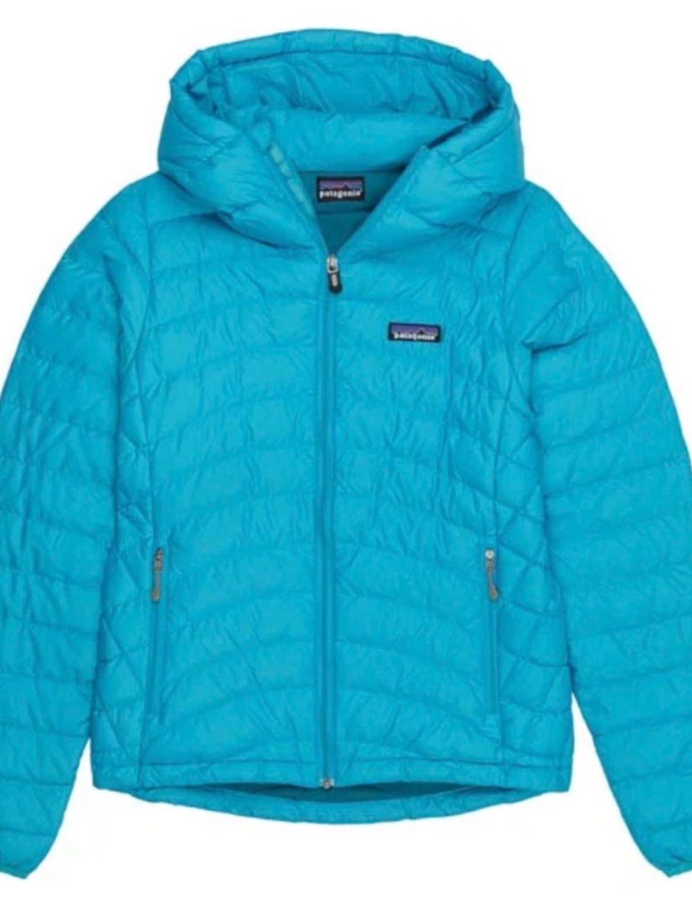 Patagonia Bright Teal Quilted Hooded Jacket